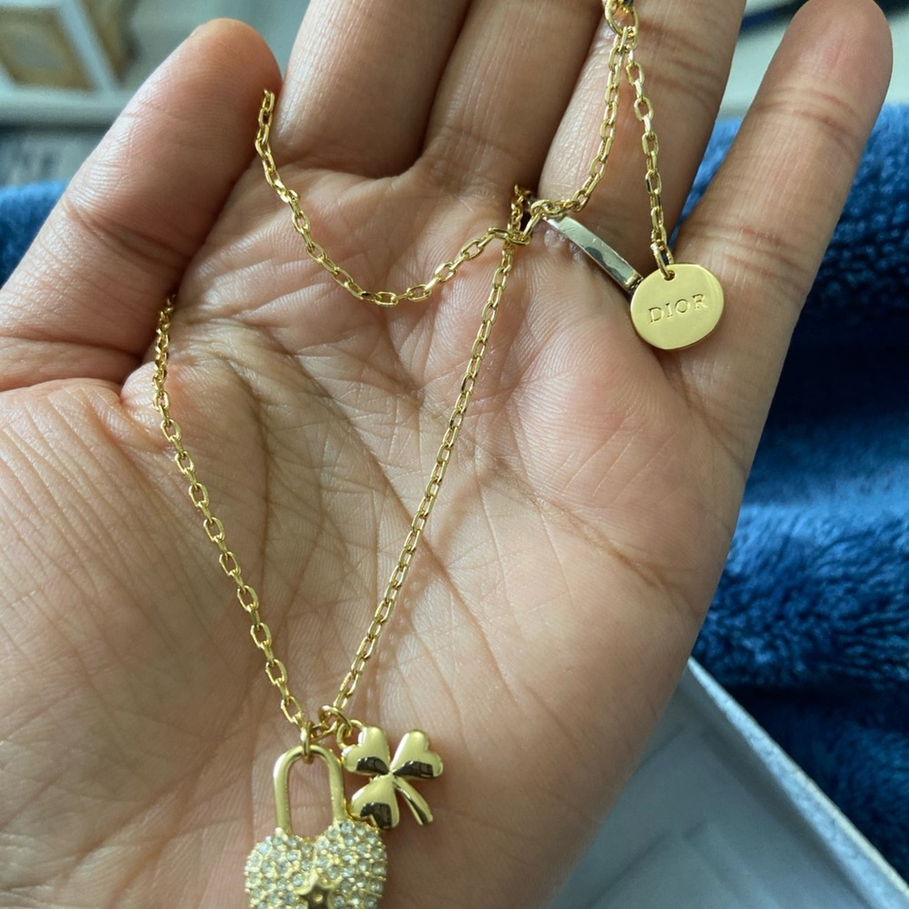 Gold Necklace with Heart and Clover Charms - Picture 3 of 6